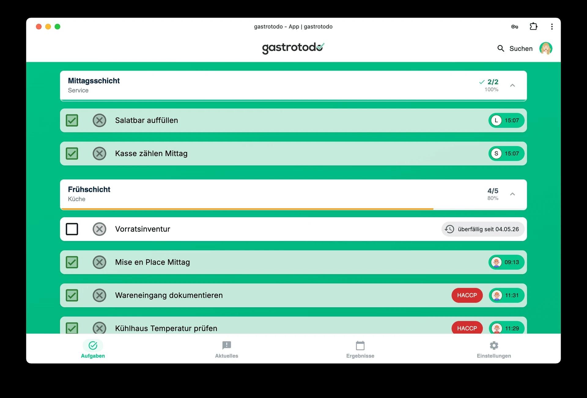 Task list with times of day and completion status
