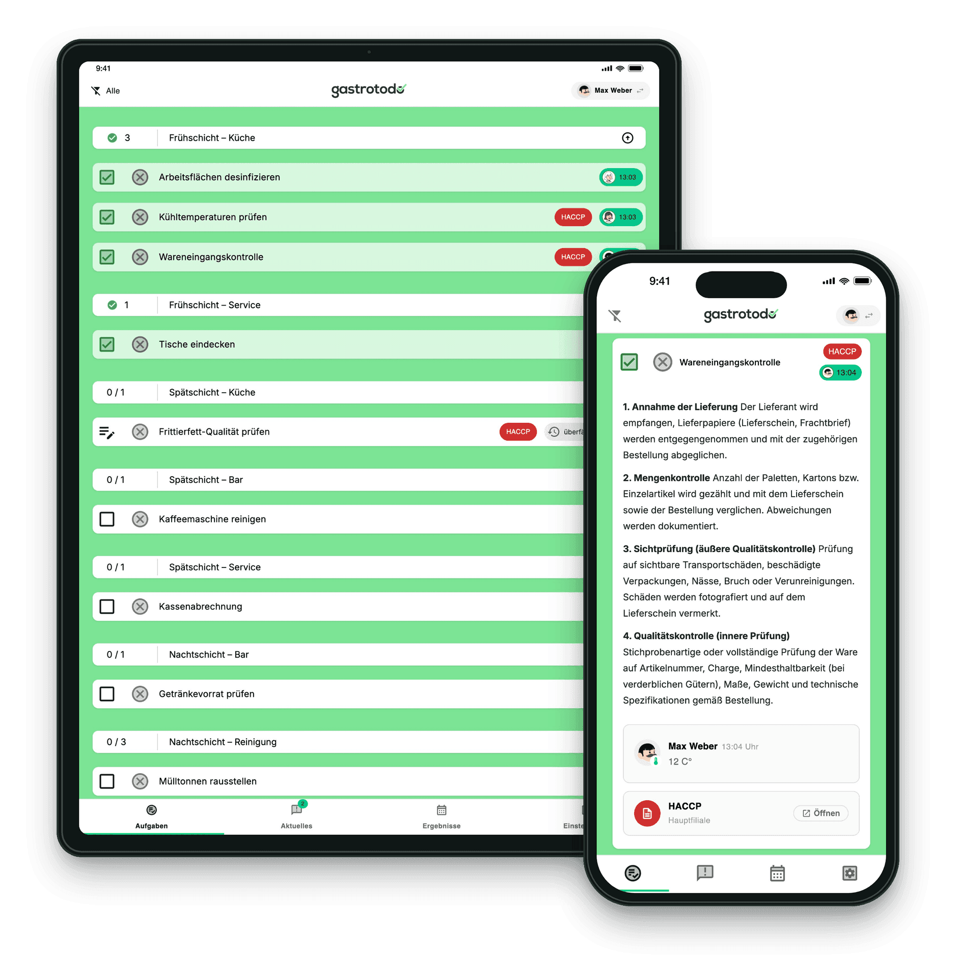 Aufgabenliste mit Checklisten in der gastrotodo-App